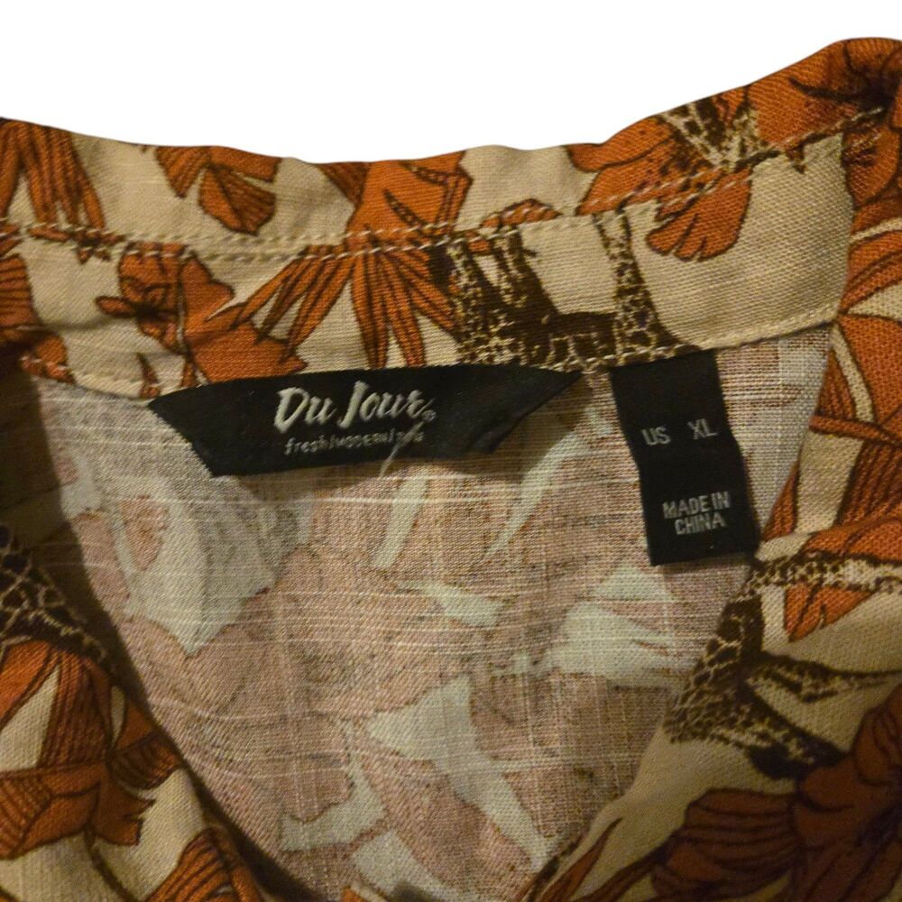 VTG Du Jour Rayon/Linen Safari Shirt XL Giraffe Leaves Floral Lagen Jacket - Picture 5 of 10